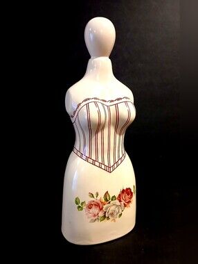 Decorative Ceramic Dress Form Bust with Floral Detail